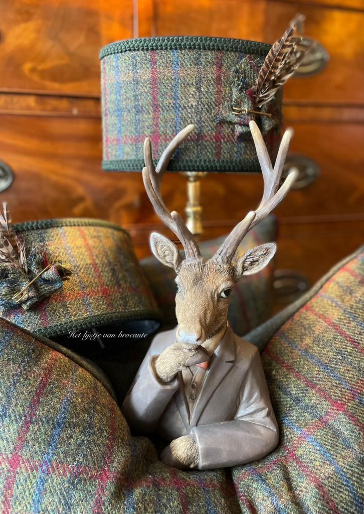 Schotse SET lampenkapjes Harris Tweed Croft Check, Huis en Inrichting, Lampen | Lampenkappen, Nieuw, Minder dan 25 cm, Rond, Blauw