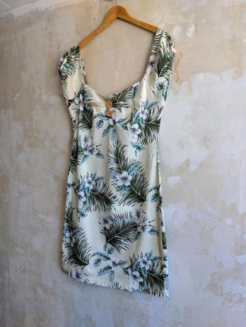Collectif Dolores pencil jurk in crème met witte hibiscus -  beschikbaar voor biedingen