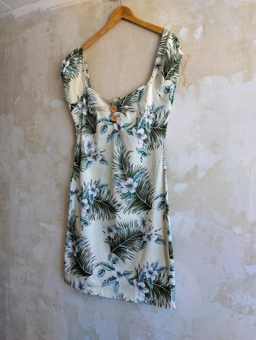Collectif Dolores pencil jurk in crème met witte hibiscus -, Kleding | Dames, Jurken, Gedragen, Maat 46/48 (XL) of groter, Beige