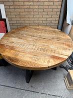 Ronde tafel 130 cm, mangohout, zwarte stalen poten, zgan !!, Ophalen, Rond, Zo goed als nieuw, Vijf personen of meer