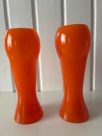 Twee vintage glazen vazen, Gebruikt, Oranje, Ophalen of Verzenden, Glas