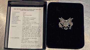 2002 American silver Eagle 1 troy ounce silver proof dollar beschikbaar voor biedingen