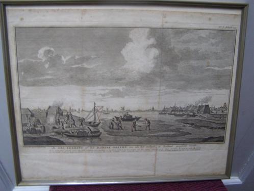 gravure Zeeland, Schouwen Duiveland zoutwinning 1745 ingelij, Antiek en Kunst, Kunst | Etsen en Gravures, Ophalen of Verzenden