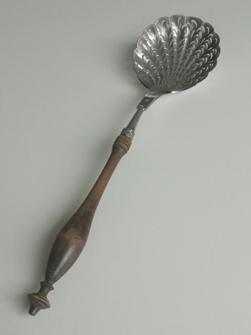 zilveren en hout opdienlepel 0.80 zilver - België 19e eeuw, Antiek en Kunst, Antiek | Keukenbenodigdheden, Ophalen