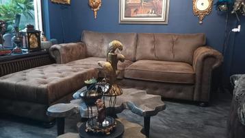 Urban Sofa Loungebank Leer met Hocker  beschikbaar voor biedingen