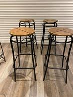 4 barkrukken hout/ zwart metaal, Ophalen, Gebruikt, 60 tot 90 cm, Metaal