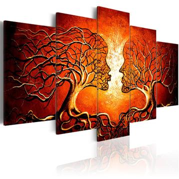 78 Abstract Bomen Gezichten 5 Luik Canvas Schilderij 200x100 beschikbaar voor biedingen
