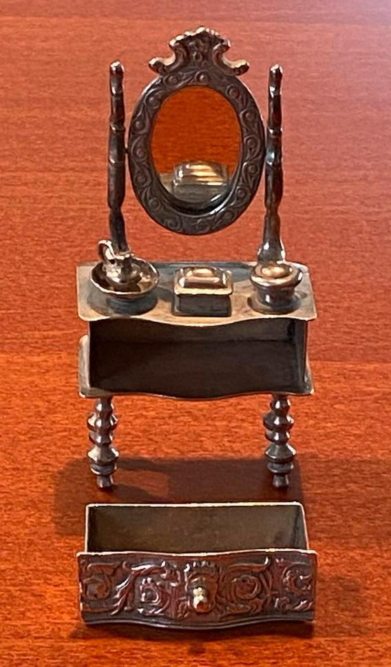 Zilveren Miniatuur Kaptafel met Spiegel, Antiek en Kunst, Antiek | Goud en Zilver, Zilver, Ophalen of Verzenden