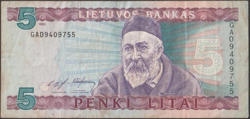 Litouwen 5 litu 1993 gebruikt p.55a (nr 14), Postzegels en Munten, Bankbiljetten | Europa | Niet-Eurobiljetten, Los biljet, Overige landen