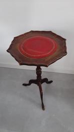 Antiek mahonie houten wijn tafeltje ingelegd met rood leder, Antiek en Kunst, Antiek | Meubels | Tafels, Ophalen of Verzenden