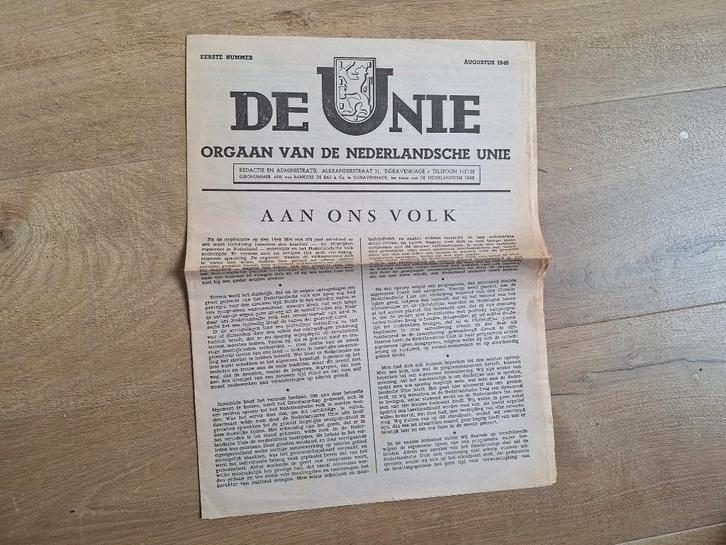 1940 Nummer 1 (!!) van De Unie, Verzamelen, Militaria | Tweede Wereldoorlog, Boek of Tijdschrift, Nederland, Verzenden