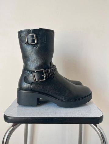 Zwart leren MTNG laarsjes, 37. Blokhak biker chunky belt beschikbaar voor biedingen