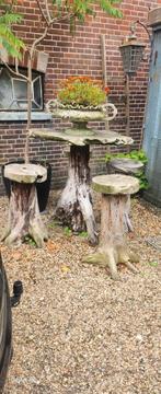 Voor de liefhebber aangeboden boomstam tafel met 4 krukken, Ophalen, Gebruikt, Hout