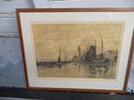 HAN HULSBERGEN ?? Mooie Pentekening Haven v Urk 1938, Ophalen