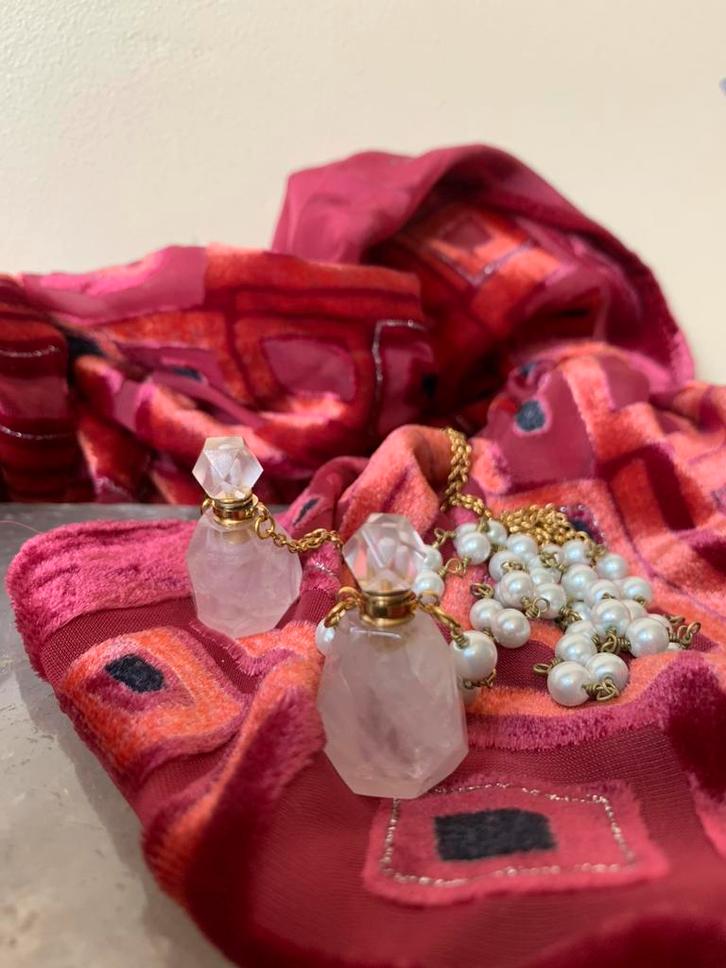 Rozenkwarts parfum as hanger beschermt liefde geluk passie, Sieraden, Tassen en Uiterlijk, Kettingen, Nieuw, Zilver, Roze, Met edelsteen