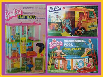 Vintage Barbie stads- huis camper zwembad jaren 70 met dozen beschikbaar voor biedingen