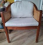 Houten feauteuil stoel met rotan en kussens koloniale stijl, Ophalen, Riet of Rotan, Koloniaals, Bruin