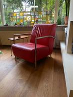 Rode leren montel fauteuil, Ophalen, Zo goed als nieuw, 75 tot 100 cm, 50 tot 75 cm