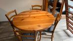 Ronde eettafel met 4 biezen stoelen zgan, Ophalen, Zo goed als nieuw, Landelijk, 4 tot 6 stoelen