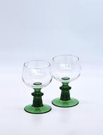Vintage Roemer Wijnglazen met Groene Gecanneleerde Voet- 2st, Overige typen, Ophalen of Verzenden, Zo goed als nieuw, Nvt
