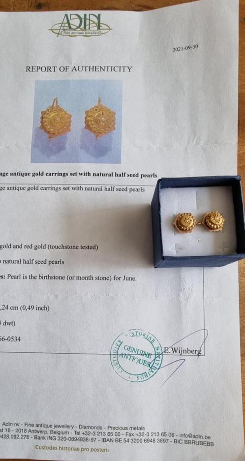 18- K geel goud Oorbellen Parels - Antiek 1880` s, Sieraden, Tassen en Uiterlijk, Antieke sieraden, Oorbellen, Goud, Met edelsteen