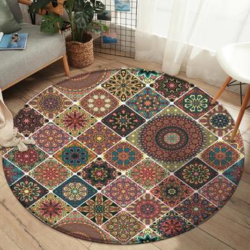 Bohemian Rond Vloerkleed 3 Tapijt Mat Boho Blauw Oranje Geel beschikbaar voor biedingen