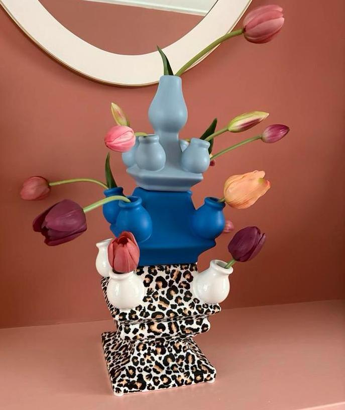 Heinen Delft Blauw Tulpenvaas Stapelvaas, Huis en Inrichting, Woonaccessoires | Vazen, Zo goed als nieuw, Overige kleuren, Minder dan 50 cm