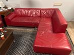 Rode leren hoekbank - 250x220 cm, Ophalen of Verzenden, Gebruikt, Leer
