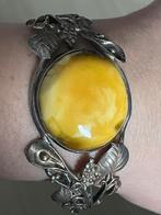Uniek zilveren vintagearmband met eggyolkbarnsteen, Ophalen of Verzenden, Zo goed als nieuw, Zilver