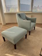 Klassieke fauteuil/ stoel, kleur lichtblauw, met hocker, Ophalen, Hout, Gebruikt, Blauw
