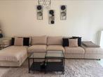 Bank met 2 opbergvakken, Ophalen of Verzenden, Gebruikt, Stof, Beige 5 persoonsbank