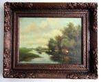Antiek schilderij 'Boerderij' olieverf op doek, gesigneerd., Antiek en Kunst, Kunst | Schilderijen | Klassiek, Ophalen of Verzenden