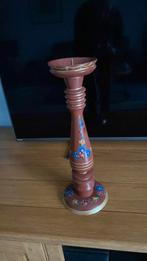 Houten Kaars Kandelaar met Bloemen, Ophalen, Gebruikt, Bruin, Hout