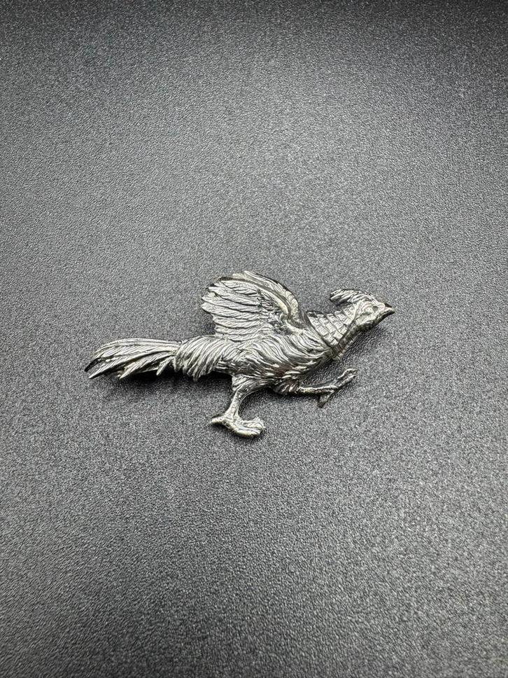 Vintage Vogel Broche - Trombone Sluiting, Sieraden, Tassen en Uiterlijk, Broches, Gebruikt, Zilver, 4 tot 7 cm, Ophalen of Verzenden