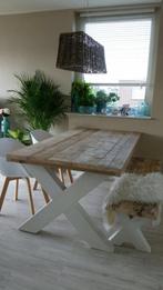 Tafel steigerhout met witte kruispoot, Ophalen, Nieuw, Rechthoekig