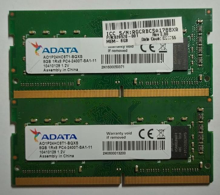 16GB DDR4 2x8GB PC4-19200 2400MHz Adata Sodimm 1706 1716, Computers en Software, RAM geheugen, Gebruikt, Laptop, 16 GB, DDR4, Verzenden