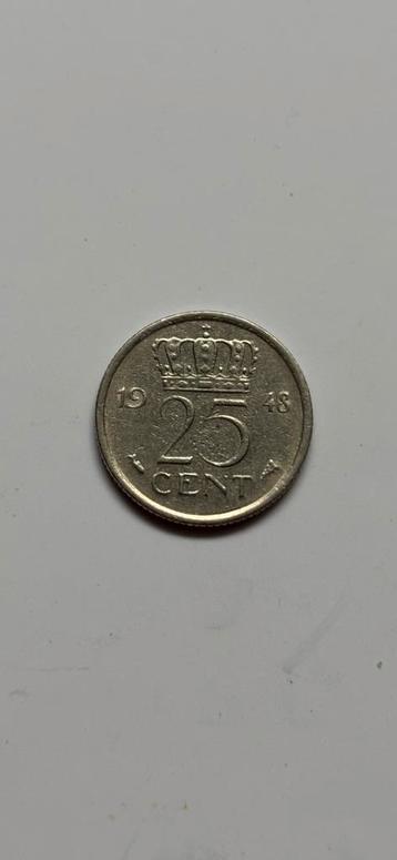 25 Cent 1948 Wilhelmina beschikbaar voor biedingen