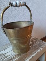 Oude koperen emmer met delfsblauw handvat, Antiek en Kunst, Ophalen of Verzenden