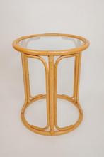 Ronde bamboe bijzettafel met glazen blad, Minder dan 55 cm, -, -, Rond