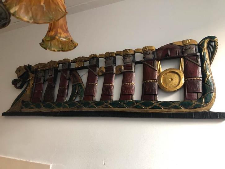 Houten Drakenboot met Muzikanten - Handgesneden Beeld, Antiek en Kunst, Kunst | Beelden en Houtsnijwerken, Ophalen of Verzenden