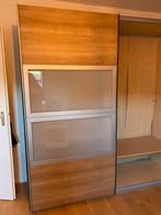 Kledingkast hout met melkglas schuifdeuren, Huis en Inrichting, Ophalen, Gebruikt, 200 cm of meer, Met hangruimte