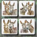 Ezel Aquarel onderzetters met houder, Huis en Inrichting, Woonaccessoires | Onderzetters, Ophalen of Verzenden, Nieuw, Glas of Kopje