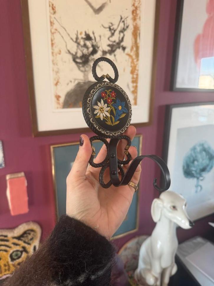 Vintage Alpen Sleutelhanger/Haak Edelweiss Borduurwerk, Huis en Inrichting, Woonaccessoires | Wanddecoraties, Gebruikt, Ophalen of Verzenden