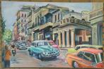 Acryl schilderij straatbeeld Havana,Cuba 70x100 cm, Ophalen of Verzenden