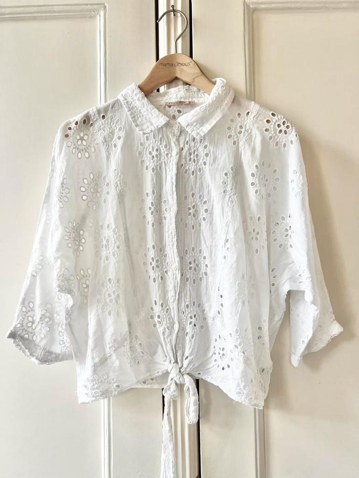 Esqualo blouse broderie vleermuismouw wit, maat 44, Kleding | Dames, Blouses en Tunieken, Zo goed als nieuw, Maat 42/44 (L), Wit