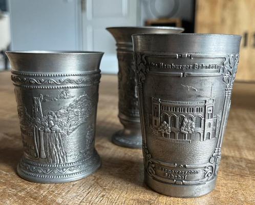 Tinnen bekers 3x  uit West-Duitsland., Antiek en Kunst, Antiek | Glas en Kristal, Ophalen of Verzenden