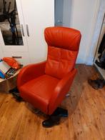 Rode Lederen Relax Fauteuil voor Lange Mensen, Huis en Inrichting, Fauteuils, Ophalen, Gebruikt, 75 tot 100 cm, Metaal