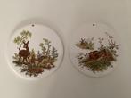 Ronde vintage tegeltjes hert en haas., Antiek en Kunst, Antiek | Wandborden en Tegels, Ophalen of Verzenden