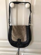 Leren tas met pels zwart beige taupe kleurig, Ophalen of Verzenden, Zo goed als nieuw, Zwart, Leer