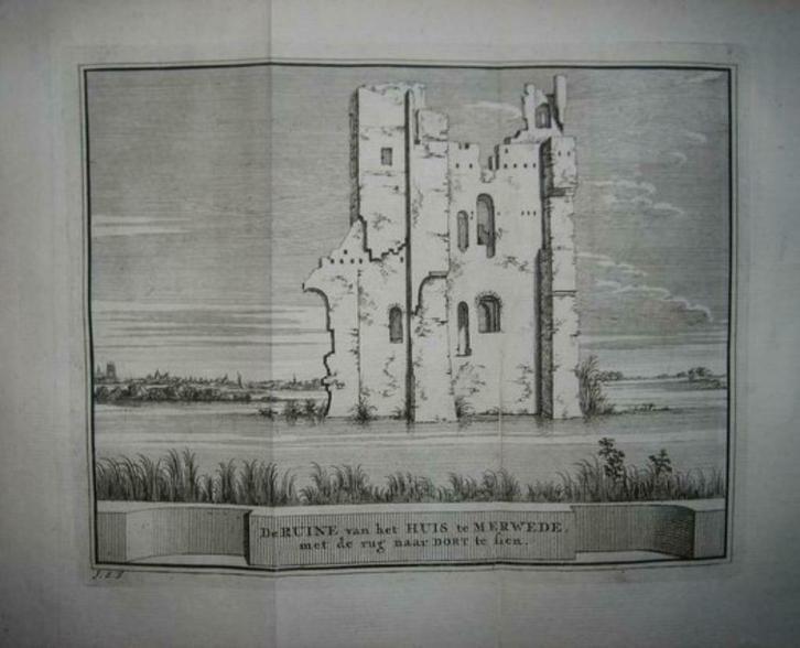 41/ Merwede Ruïne van het Huis Kopergravure 1736, Antiek en Kunst, Kunst | Etsen en Gravures, Ophalen of Verzenden